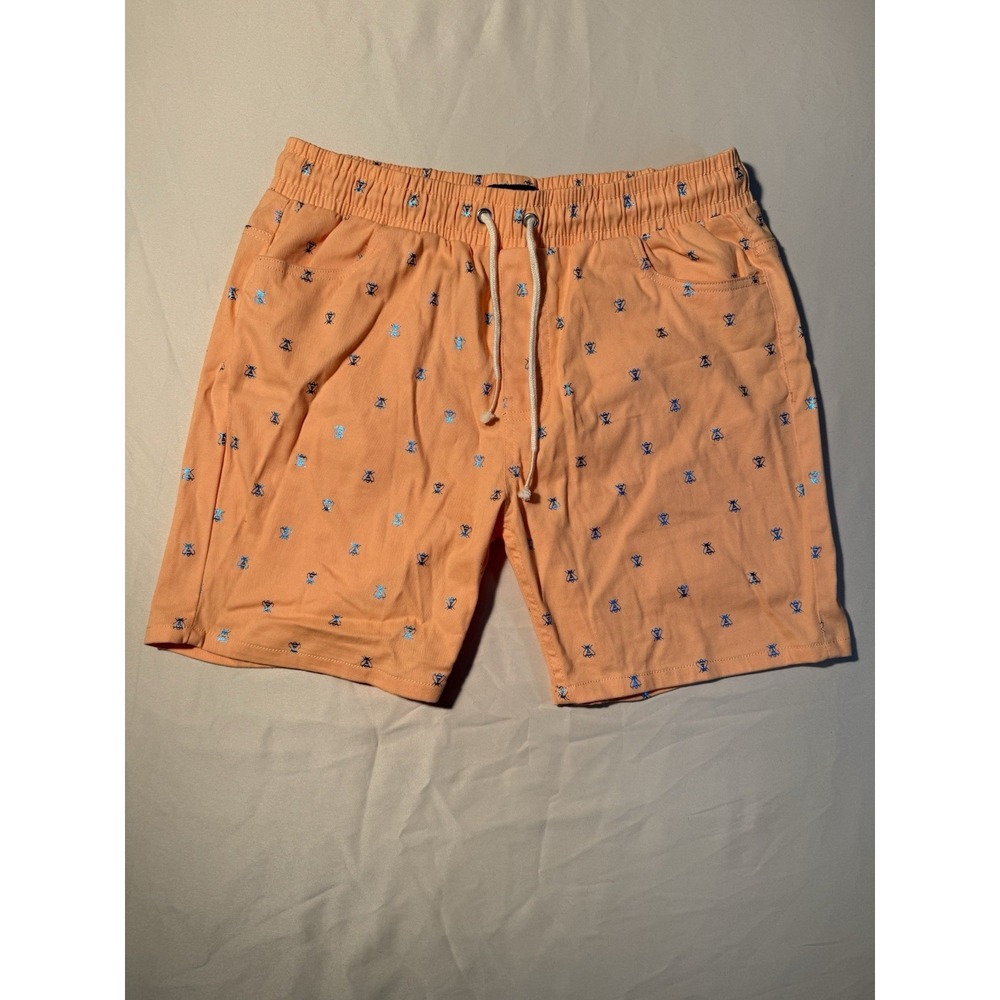 Drill Clothing Company (LG) Shorts Peach w/ blue metallic Bees Reflective Bees